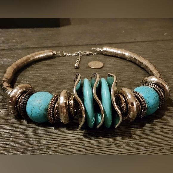 Statement Necklace w/Large Reconstructed Turquoise Elements - Picture 10 of 11